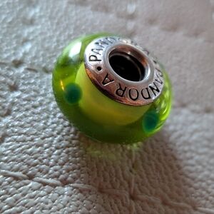 Authentic Pandora Lime and Teal Polka Dots White Core Glass Charm S925 ALE